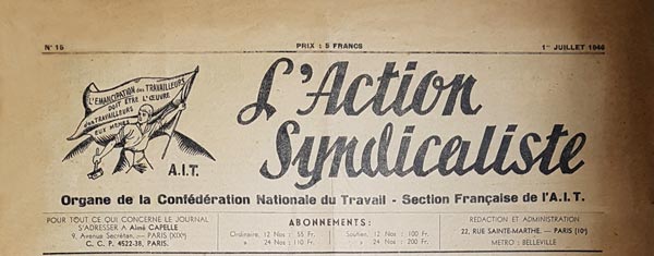 journal "L'Action Syndicaliste" n15 du 1er juillet 1946