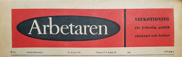 journal "Arbetaren" n19 du 9 mai 1975