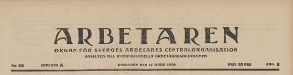 journal "Arbetaren" n63 du 17 mars 1922