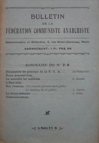journal "Bulletin de la Fédération communiste anarchiste " 