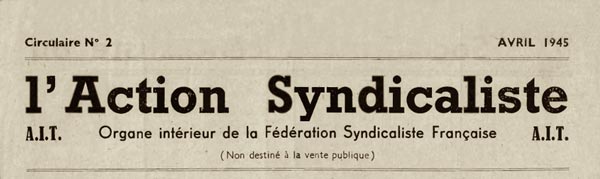 Journal "L'Action Syndicaliste" n&deg;2 d'avril 1945