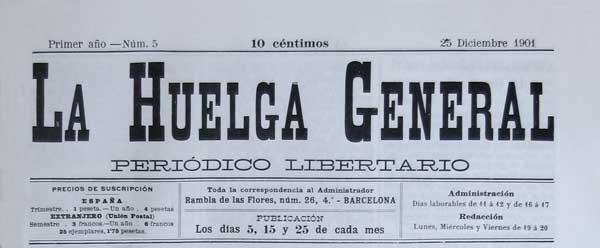 jounal "La Huelga General" n5 du 25 d&eacute;cembre 1901