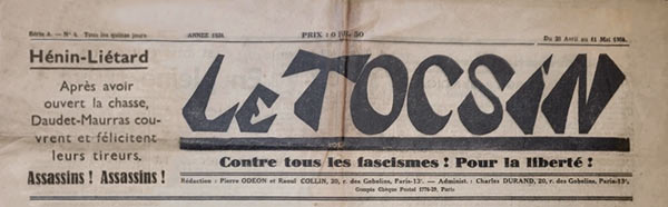 journal "Le Tocsin" n4 du 23 avril 1934